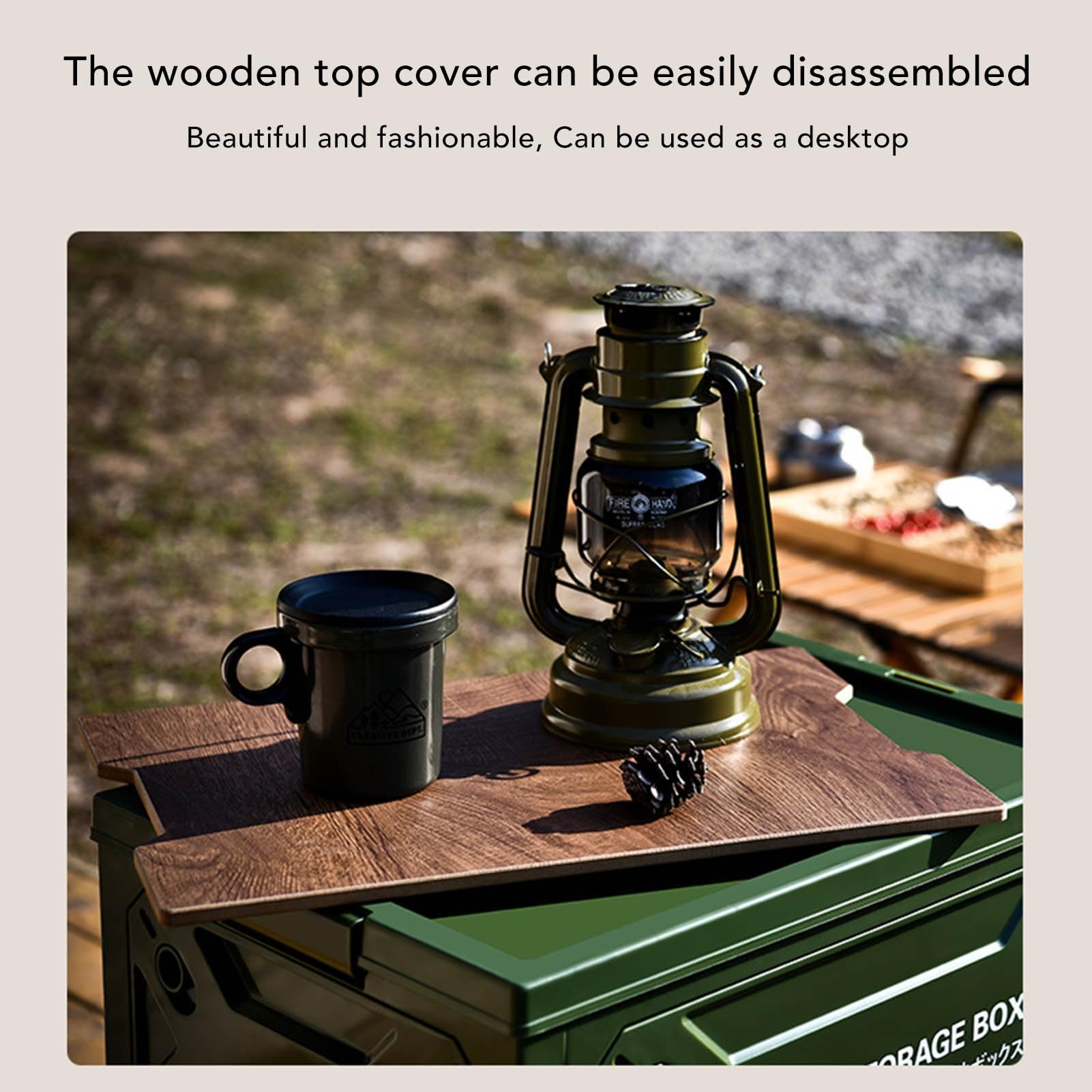 Caja de Almacenamiento de Campamento Plegable con Tapa de Madera, Contenedor de Contenedor de Almacenamiento Plegable con Ruedas para un Picnic para Acampar de Automóviles, Caja de (Verde)