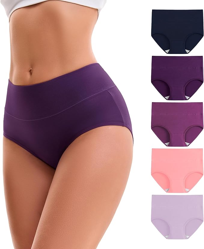 INNERSY High Waisted Cotton Knickers for Women - Stretchy Full Briefs 5 Pack
