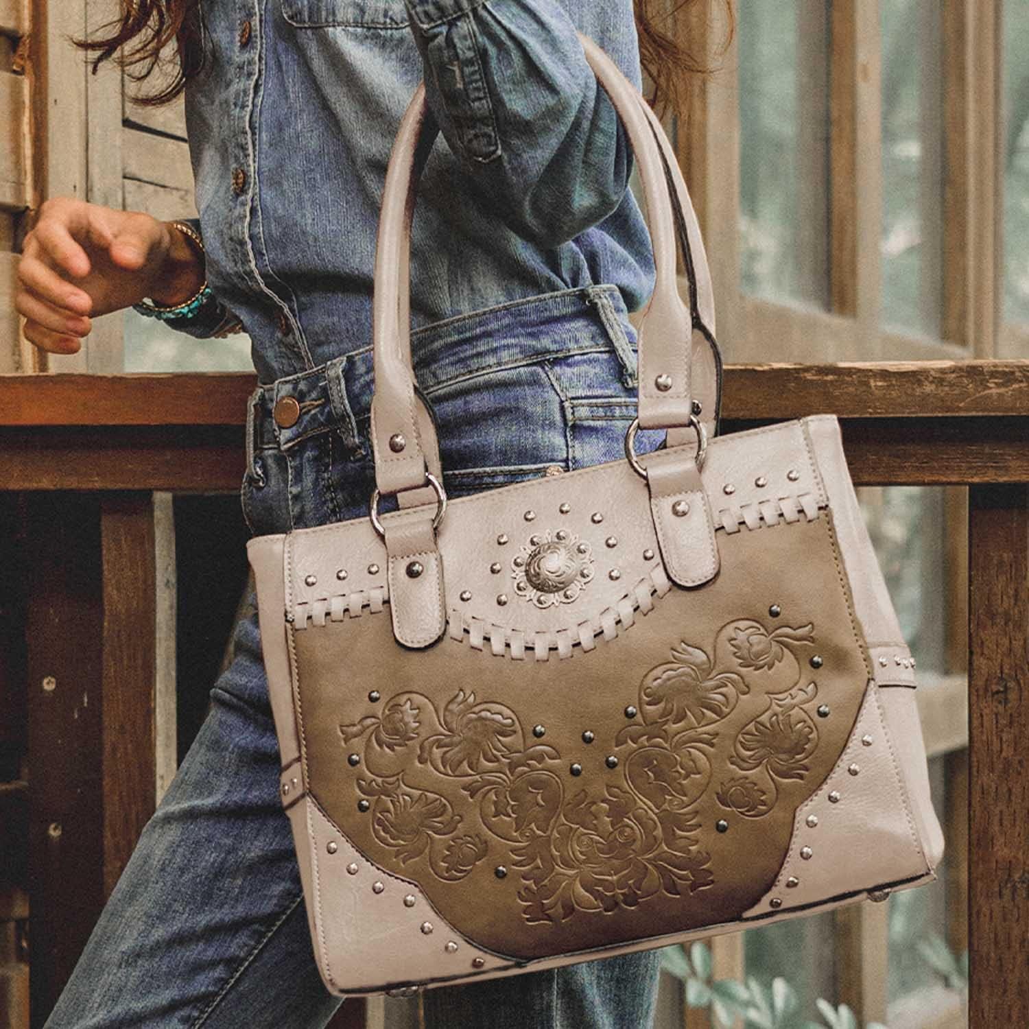Tote Bag for Women Large Western Purse Ladies Top Handle Shoulder Handbags Vintage Embossed Concho Studs - Image 3
