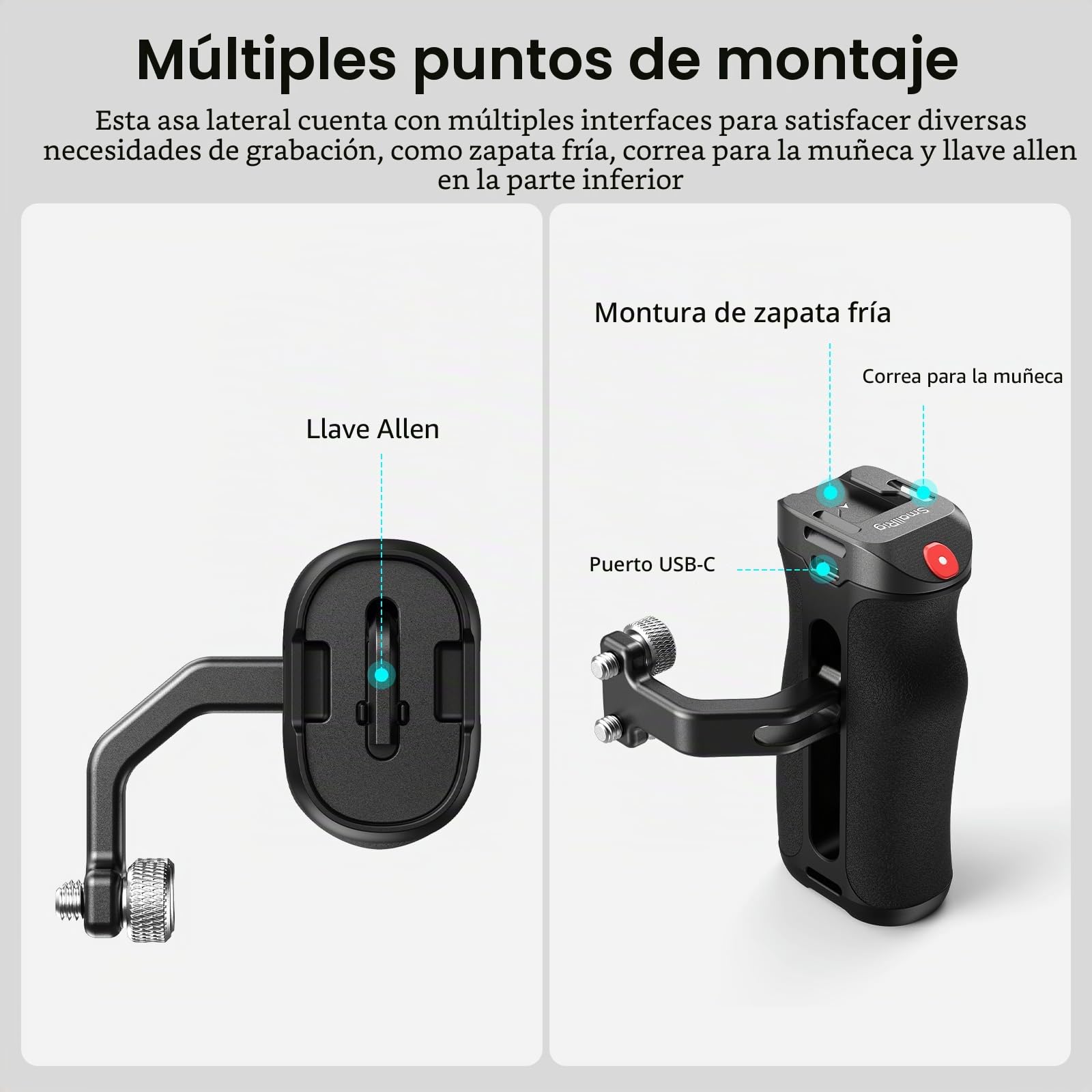 SMALLRIG Mango lateral roscado con disparador remoto Start/Stop Record, 3 cables de control, apto para Sony A7 III/FX3/A6600, Canon R5II/R5C, para FUJIFILM X-H2S/X-T5, para