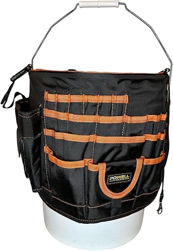 Powell - Organizador de herramientas de cubo de 5 galones, organizador de herramientas ligero con 60 bolsillos, bolsa de herramientas para