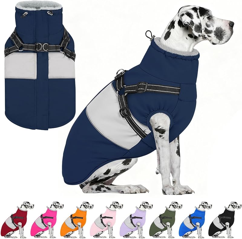 Casaco de Inverno Impermeável para Cães com Peitoral Integrado AOFITEE Azul-marinho 3XL