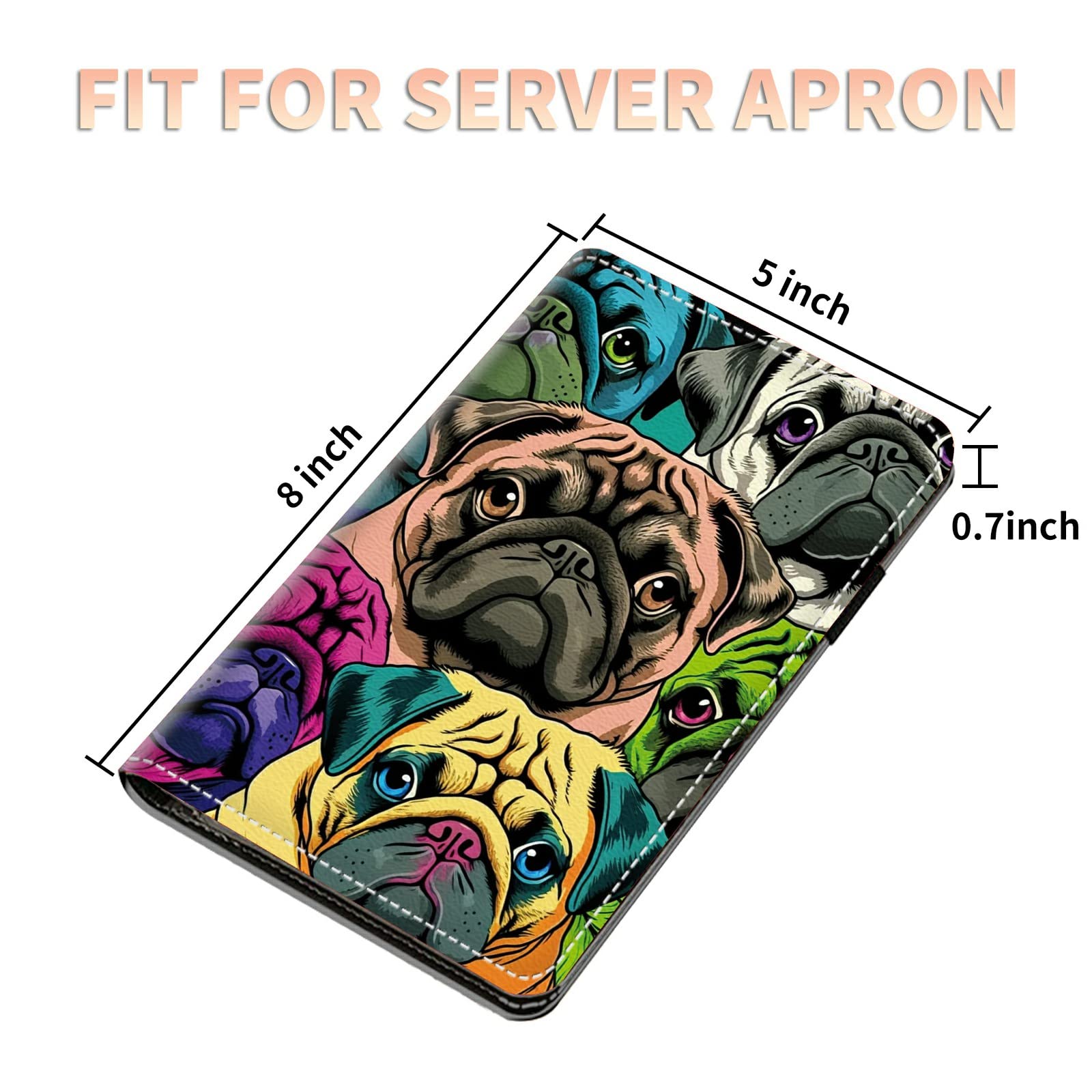 Server Books for Waitress Waiter with Zipper Pocket, Color Pugs Leather Server Pads Waitstaff Organizer Guest Check Presenters Server Wallet Money Holder Pouch Fit Apron
