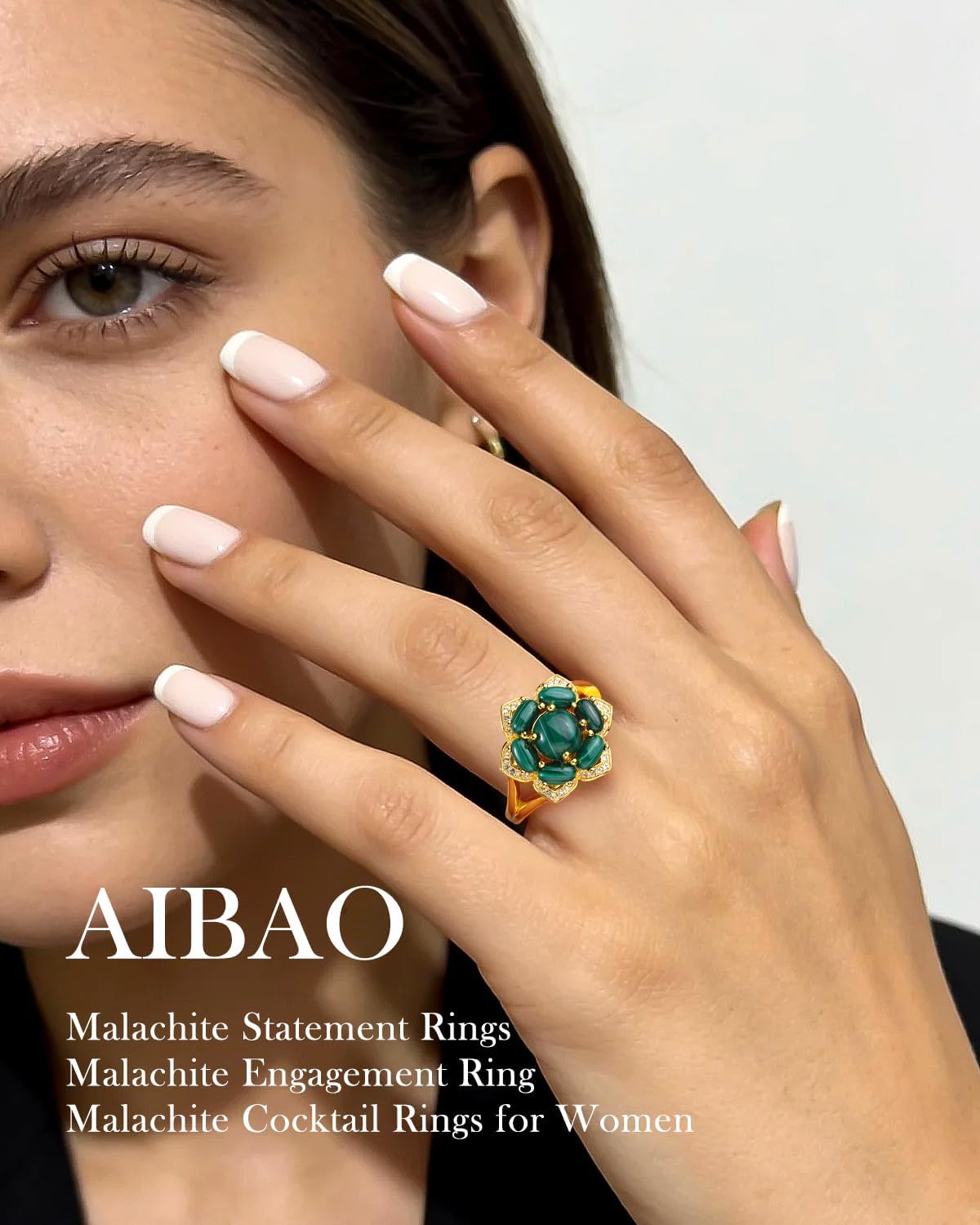 AIBAO Turquoise/Lapis Lazuli/Malachite/Pearl Rings for Women Sterling Silver Six-leaf Clover and Flower Gemstone Engagement Ring Size 6 to 10 Anniversary Valentines Christmas Gift