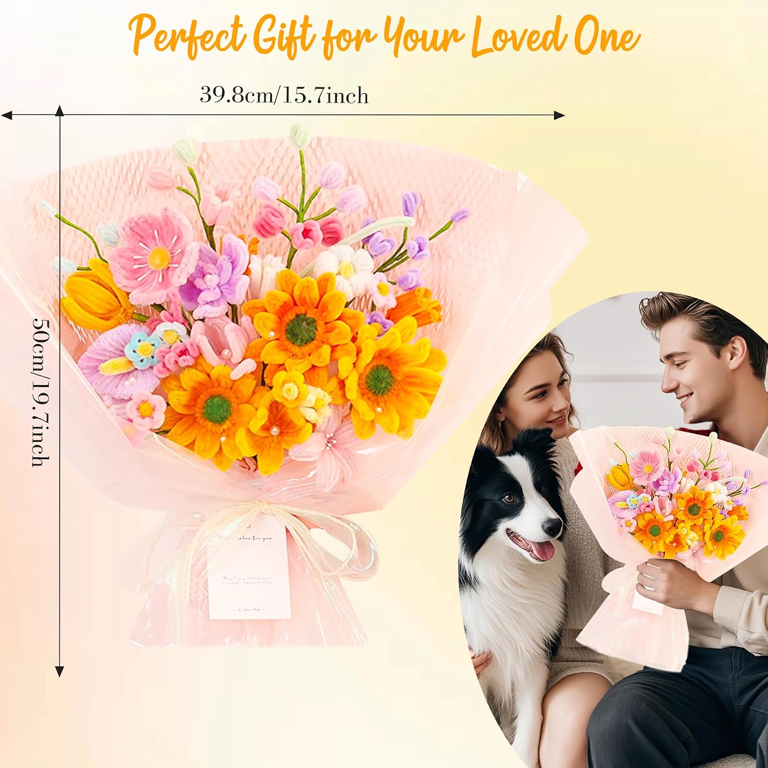 Pipe Cleaners Craft - Pipe Cleaners Flowers, Pipe Cleaner Flower Kit, DIY Pipe Cleaners Flower Bouquet Craft Supply Kit for Art Project Activity, Birthday Mother’s Day Anniversaries Graduations Gifts