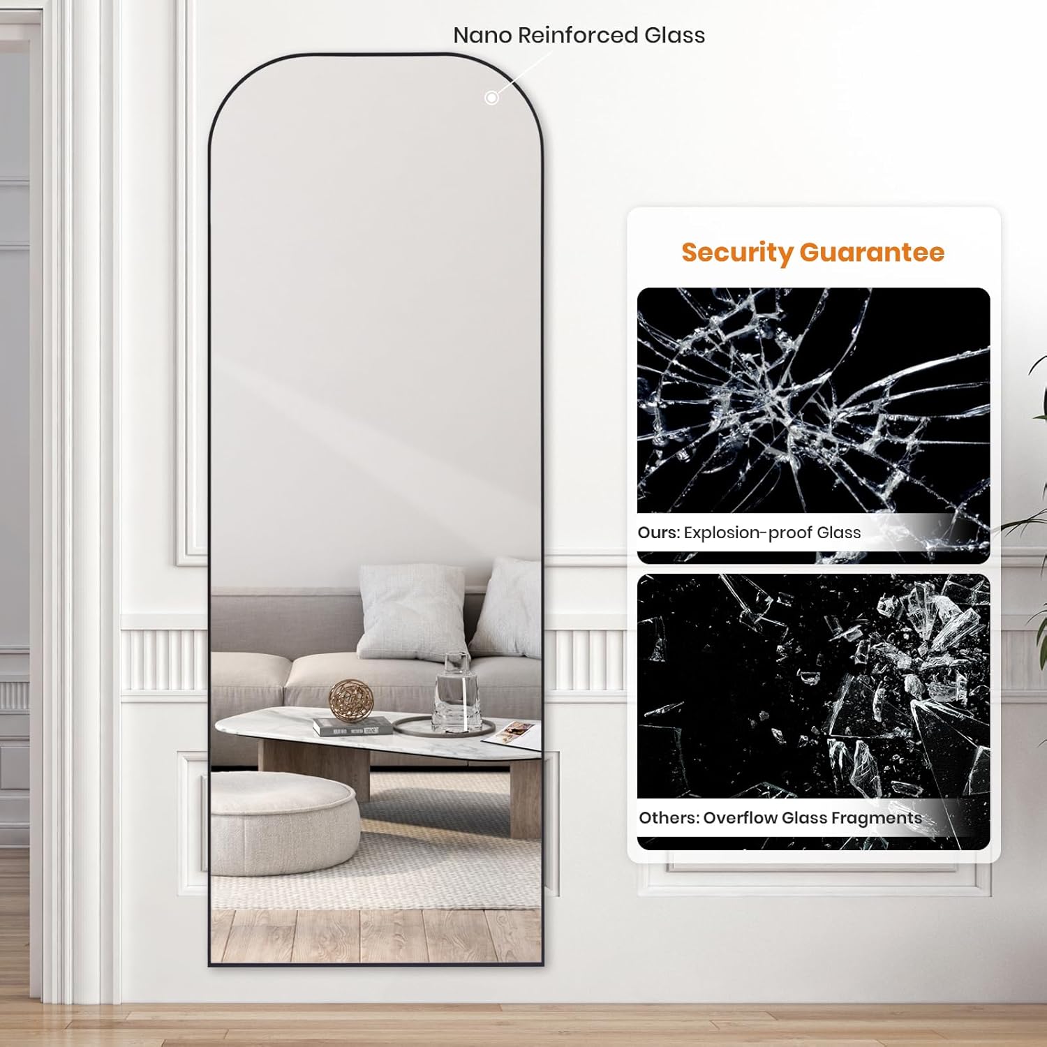 Melodieux Full Length Body Floor Mirror with Stand, 71"x30" Large Standing Mirror Wall Mounted Decor for Living Room Bedroom Hallway, Black