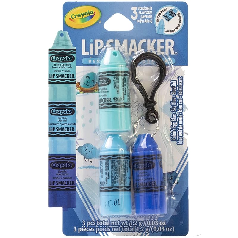 Lip Smacker Crayola Crayon Bálsamo Labial Transparente com Sabores, Azul, Pacote com 3