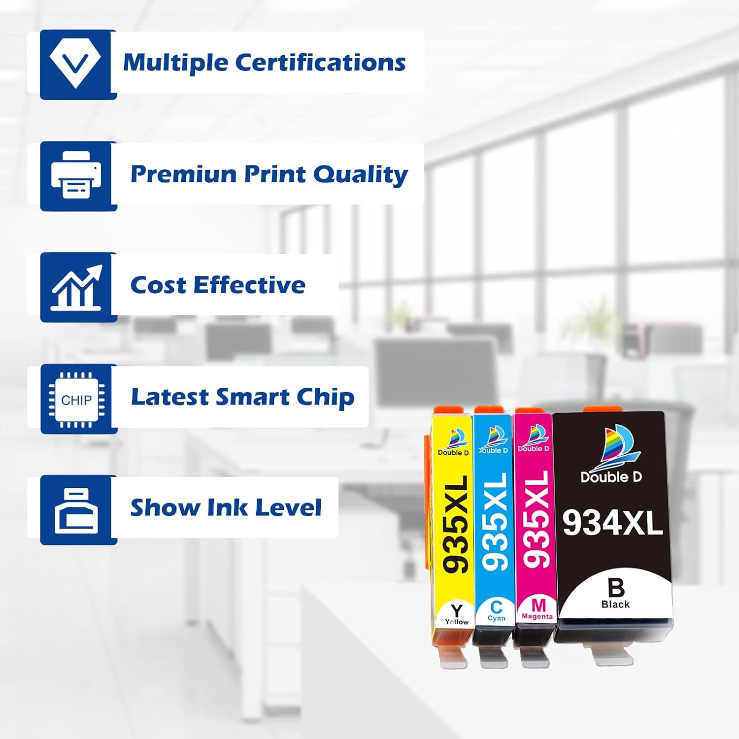 DOUBLE D 934 and 935 Ink Cartridges Compatible Replacement for HP 934XL 935XL High Yield for HP Officejet Pro 6830 6230 6835 6812 6815 6820 6220 6800 (1 Black,1 Cyan,1 Magenta,1 Yellow)