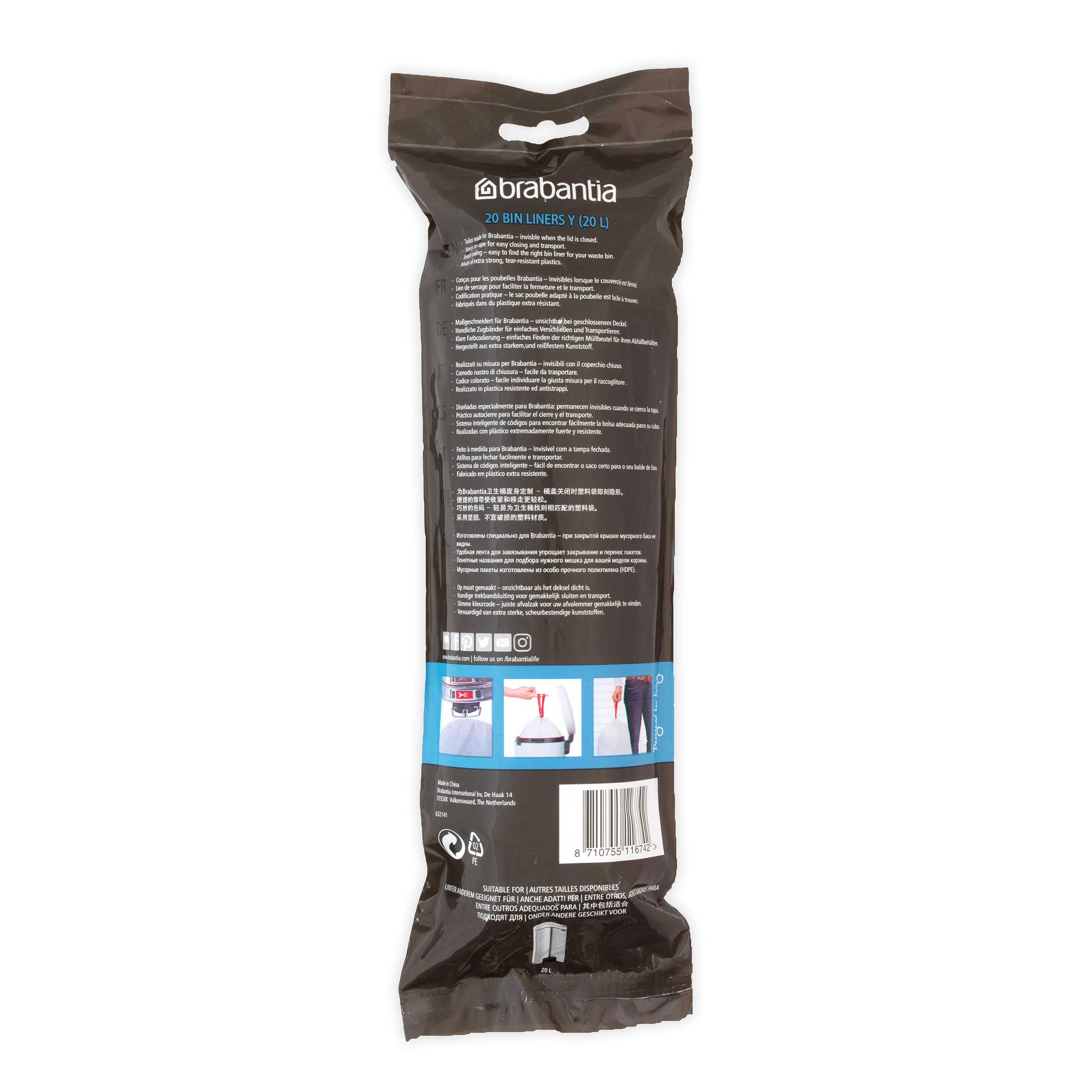 Brabantia Size D SmartFix Perfect Fit Bin Liners 15-20 Litre 20 Bags Roll - Liners Per Roll