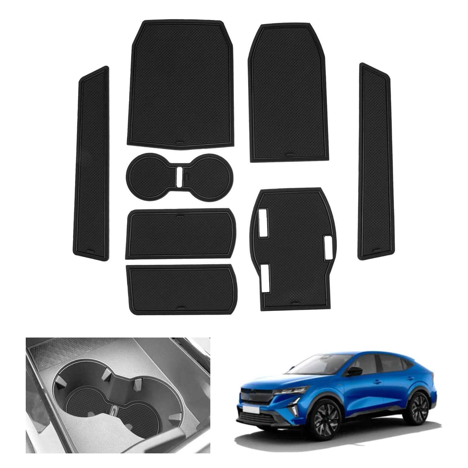 GAFAT Compatibile con Renault Rafale 2024 2025 2026 Tappetini Antiscivolo, Tappetino in Gomma per Console Centrale, Porta Bicchieri, Cuciture Porte, Rafale Accessoires (Nero)