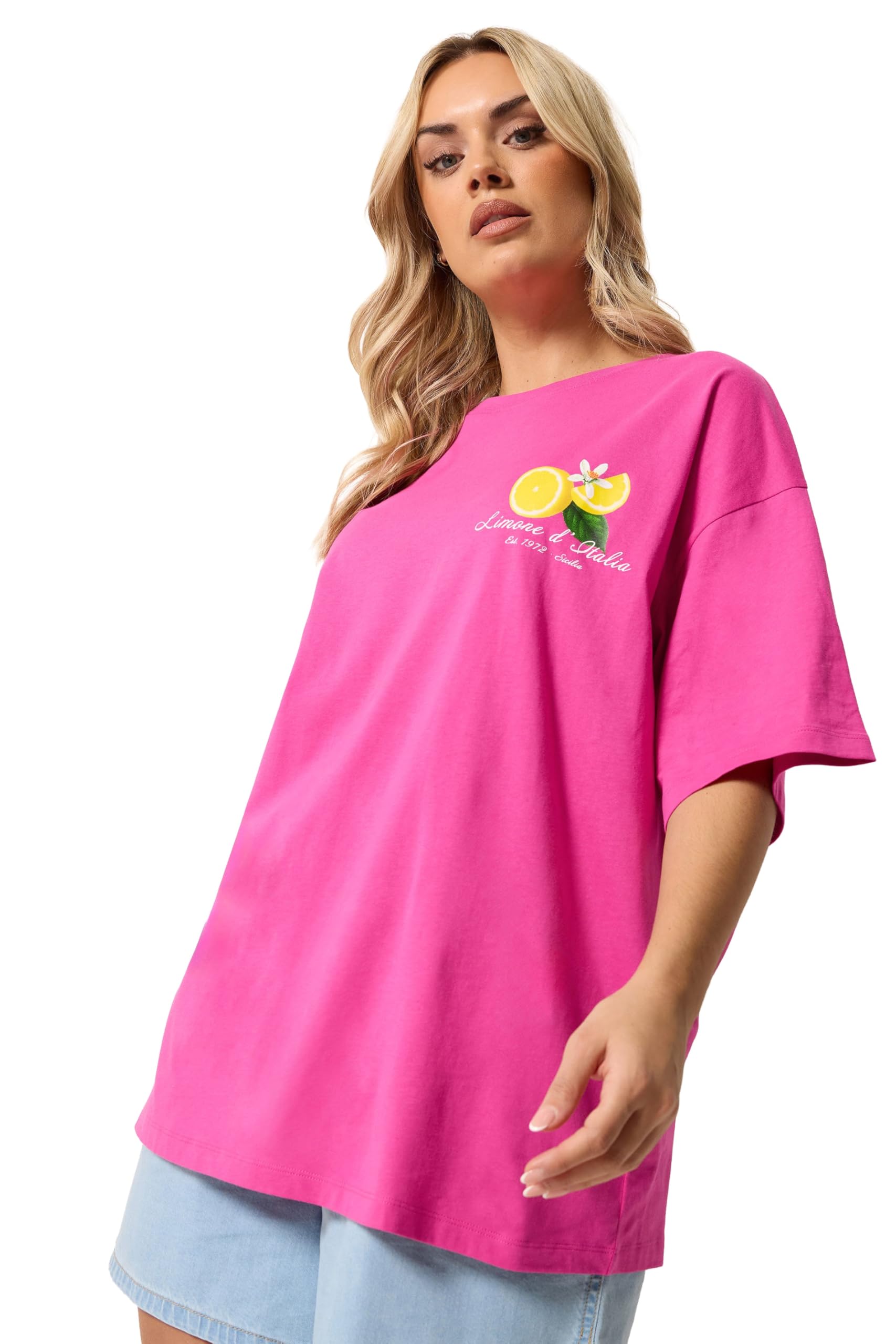 Yours Women's Lemon Graphic T-Shirt in Pink | Size: 20