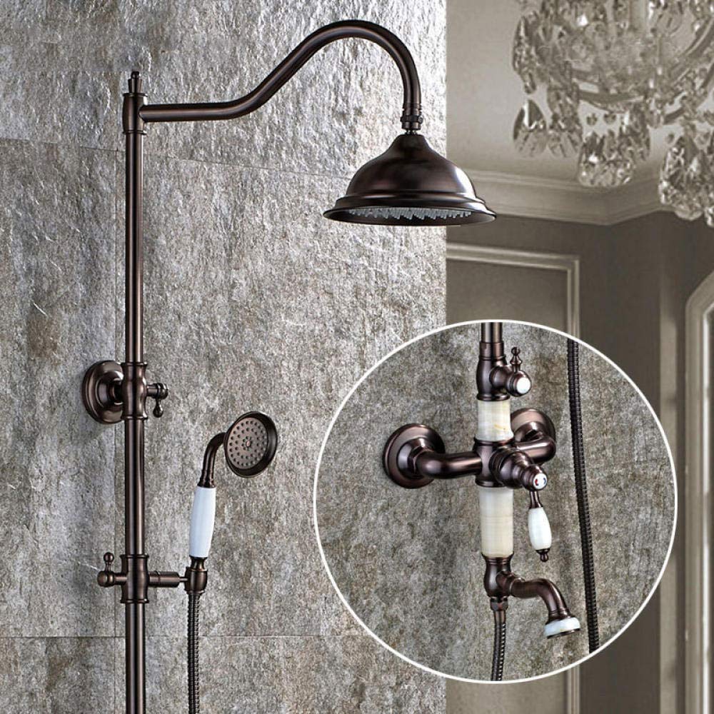 Lujo jade decoración aceite frotado bronce baño lluvia ducha conjunto de grifo mezclador tapa grifo grifo grifo con aerosol