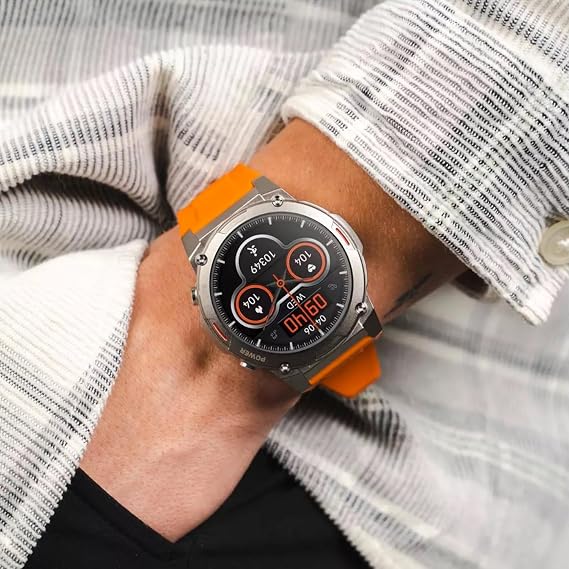 HiFuture FutureGo Mix2 Bluetooth 5.2 IP68 Waterproof AMOLED Display 1.43 inch Search Feature iOS & Android Compatible Pulse Sports Blood Oxygen Tracking 36mm Smart Watch (Orange)