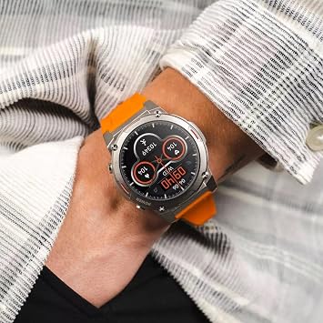 HiFuture FutureGo Mix2 Bluetooth 5.2 IP68 Waterproof AMOLED Display 1.43 inch Search Feature iOS & Android Compatible Pulse Sports Blood Oxygen Tracking 36mm Smart Watch (Orange)