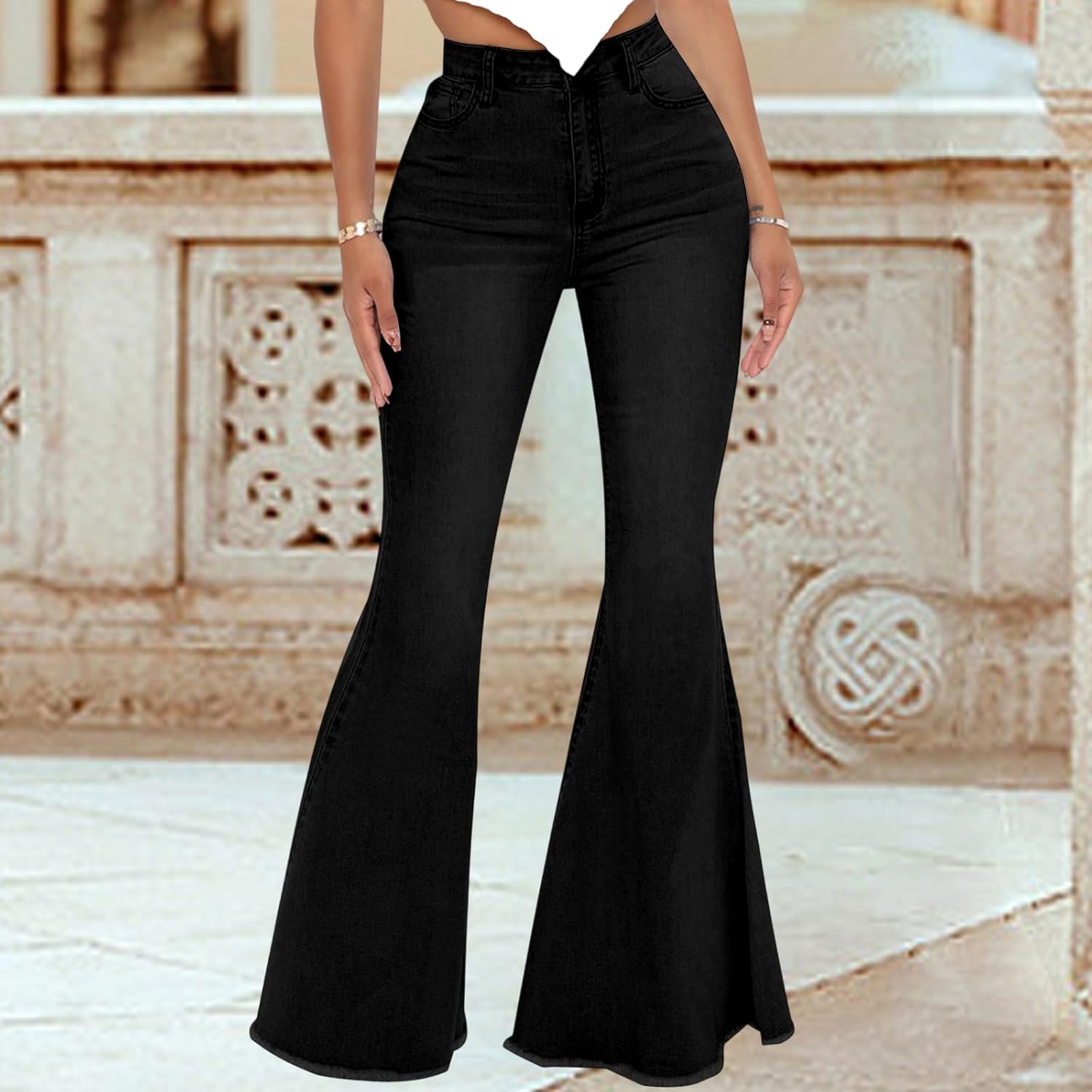 Bell Bottom Jeans for Women Skinny Flared Jeans Elastic High Waisted Vintage 70s Classic Stretchy Wide Leg Denim Pants - Image 5