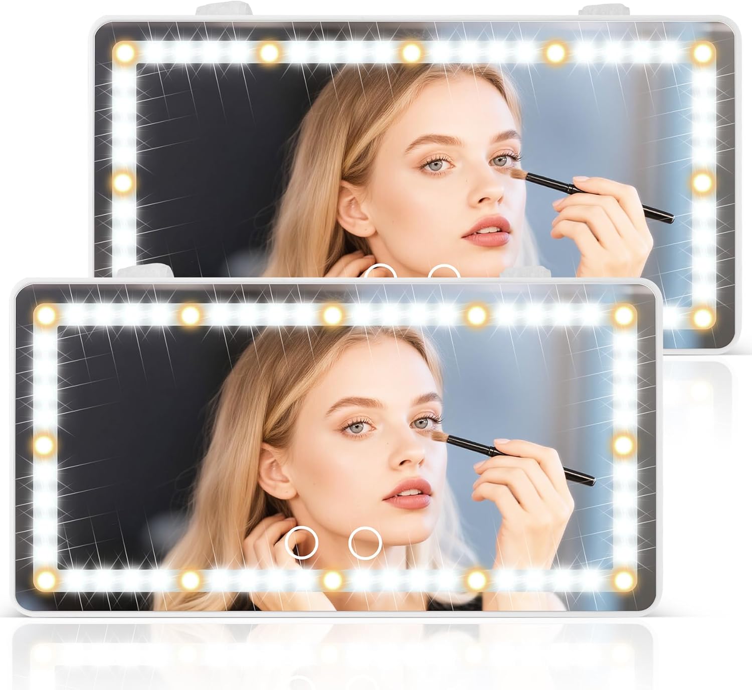 SINGARO 2PCS Car Sun Visor Vanity Mirror - Rechargeable Makeup Mirror with 60 LEDs, 3 Light Modes & Dimmable Touch Control for Cars, Trucks, SUVs, Car Interior Accessories for Women (Black)