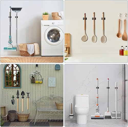 Miniatura 3 de 3-H Soporte de escoba de acero inoxidable para montaje en pared, paquete de 4, organizador de trapeador resistente, almacenamiento de escoba montado