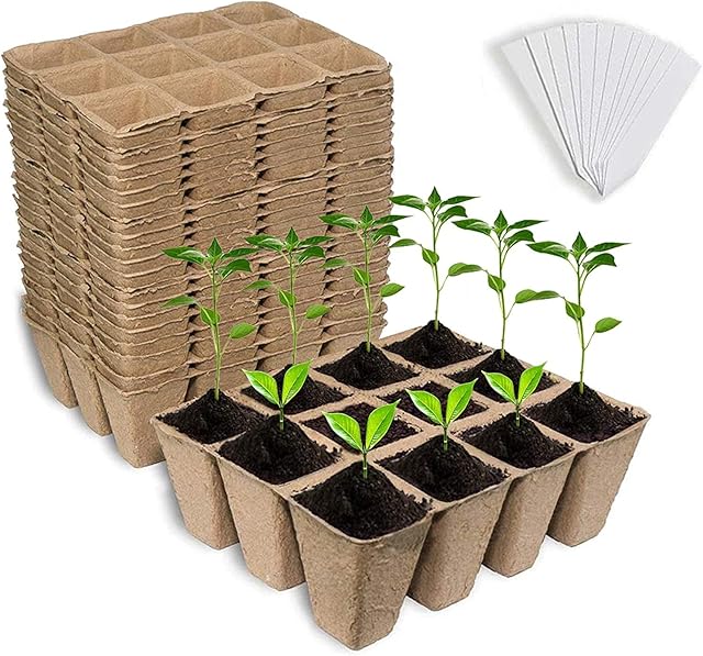 Seed Starter Peat Pots, 24 PCS (288 Cells) Premium Biodegradable and Organic Germination Seedling Trays Kit for Indoor Outdoor Plants, with 40 Plastic Plant Labels