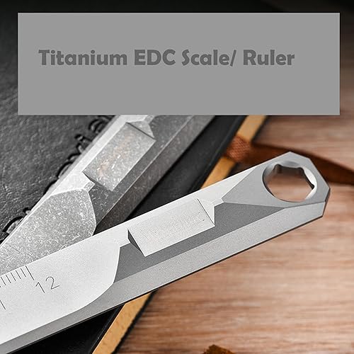 Miniatura 8 de Regla métrica de titanio de 4.7 in y 4 pulgadas multifunción con llave hexagonal de 0.197 in, regla de agujero para llavero EDC multiherramienta con