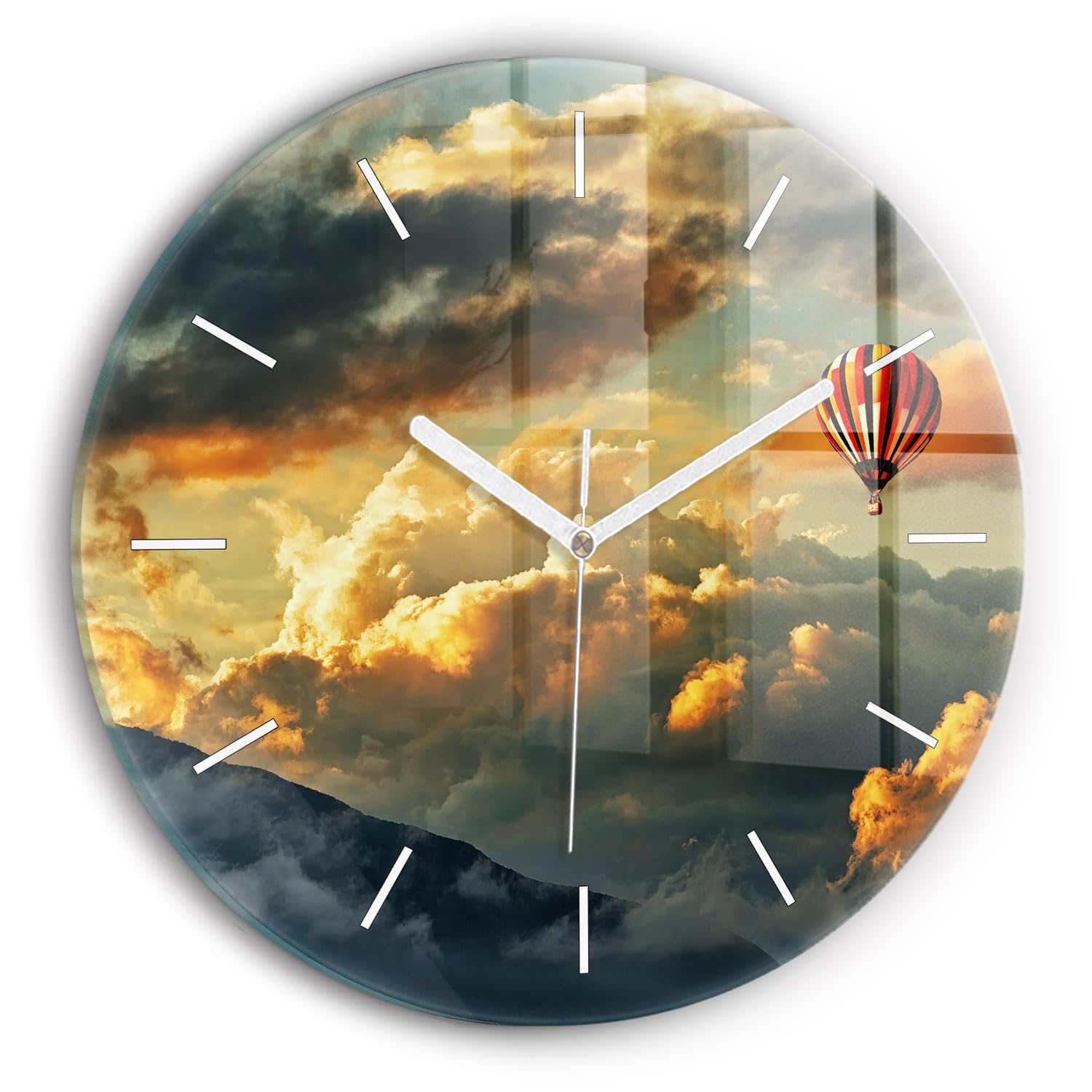 Horloge en verre 30 cm Wallfluent au mécanisme silencieux décor Vol de Ballon dans Les Nuages