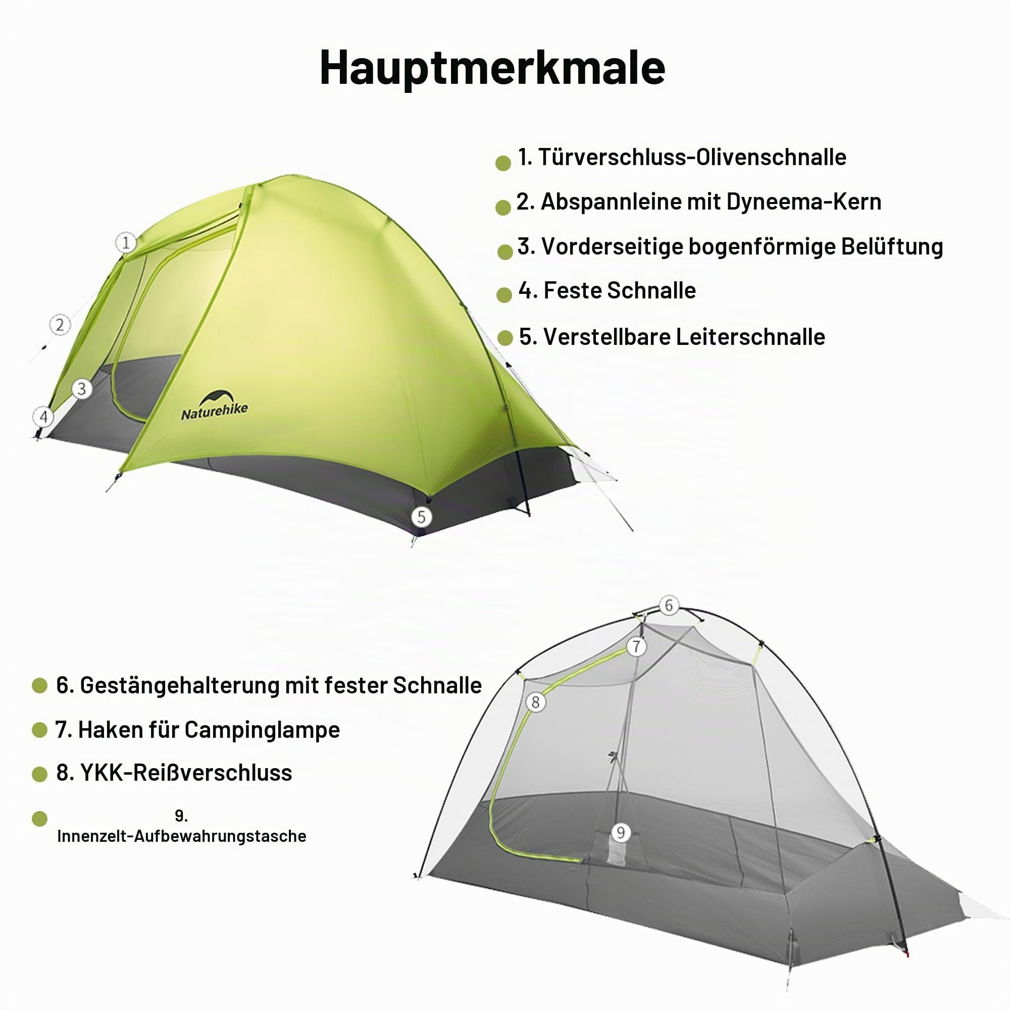 Naturehike Ultraleichte Zelt 780/960g, Wasserdicht Camping Zelt PU1500+ | 3-Saisons Wanderzelt 1/2 Person,für Schnelle Wanderungen, Radtouren und Motorradtouren