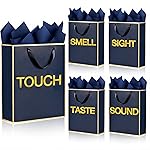 SHIPKEY 5 Senses Gift Bags, Navy Thank-you Bag with Gold Frame&Tissue Paper, 8\'\'x4\'\'x11\'\' Party Favor Bags, Good Touching Bag (20x10x28cm)