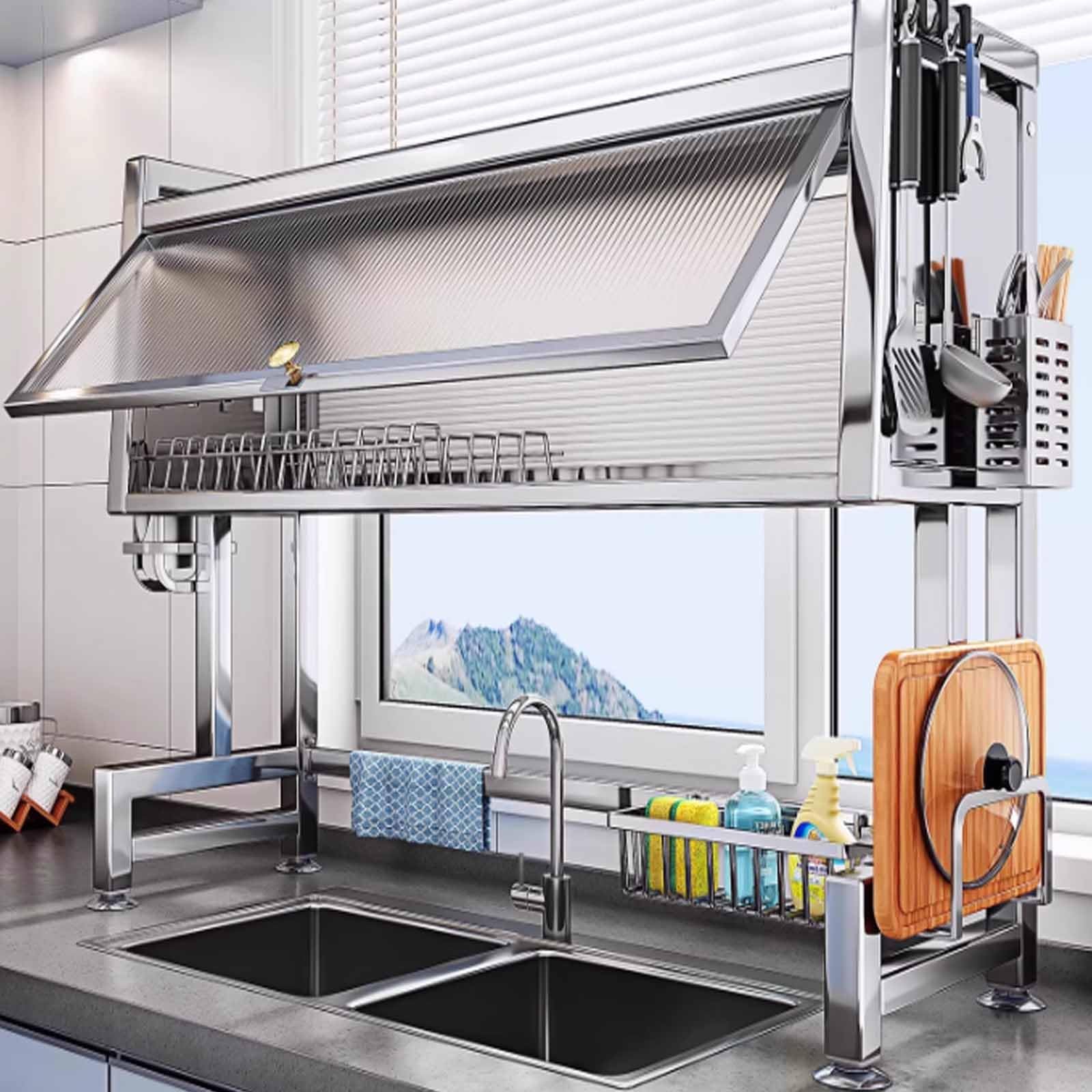 Égouttoir à vaisselle de Cuisine en Acier inoxydable, Support d'évier, égouttoir de Rangement pour vaisselle, égouttoir Anti-poussière, Support respirant pour Fond de Placard, ég