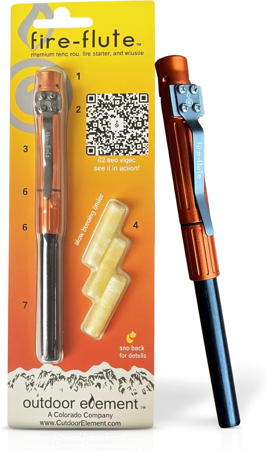 OUTDOOR ELEMENT Fire Flute™ – EDC Aluminum Signal Whistle with Built-in Ferro Rod & Water-Tight Tinder Compartment | Compact Survival Gear for Camping & Hiking