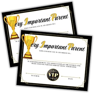 Very Important Parent VIP Award Certificate 30pk 8.5x11” PTA Class Charge Elementary School Adult Awards Appreciation