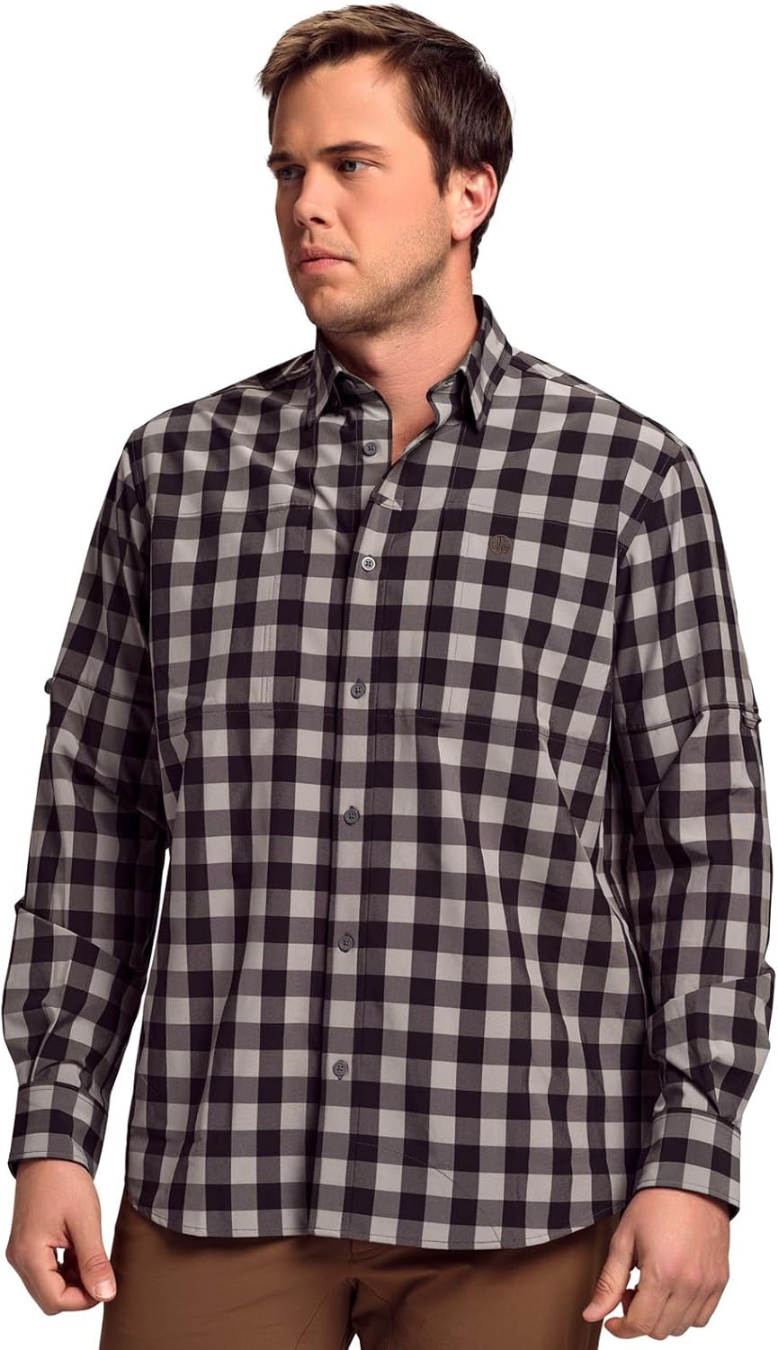 Beretta Men's Hovis Flex Performance Adjustable Casual Outdoor Plaid Long-Sleeve Button-Down Shirt with UPF 50 Sun Protection