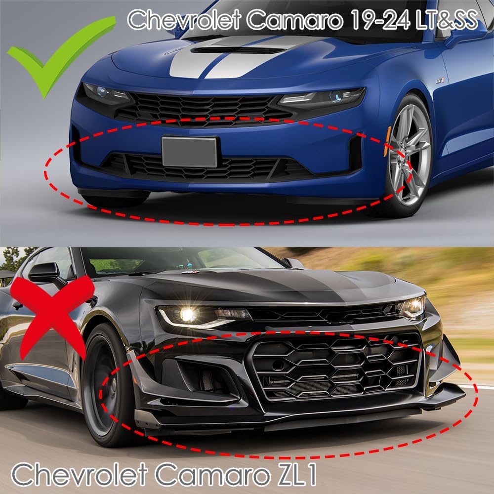 3PCS Front Bumper Lip Kit fit for Compatible with 2016-2024 Chevy Camaro, 1LE-Style Splitter Trim Protection Spoiler, Air-Dam-Chin-Diffuser (Unpainted Matt Black)