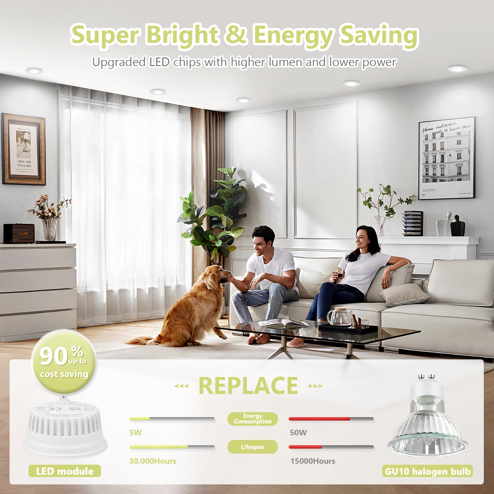 YindaLux Lot de 10 Modules LED 230V Dimmables, Extra Plats Ø50x23mm, 5W 500LM IP44, Angle 120°, Remplacement GU10/MR16, 3 Couleurs 2700K/4000K/6500K, pour Spot Encastrable