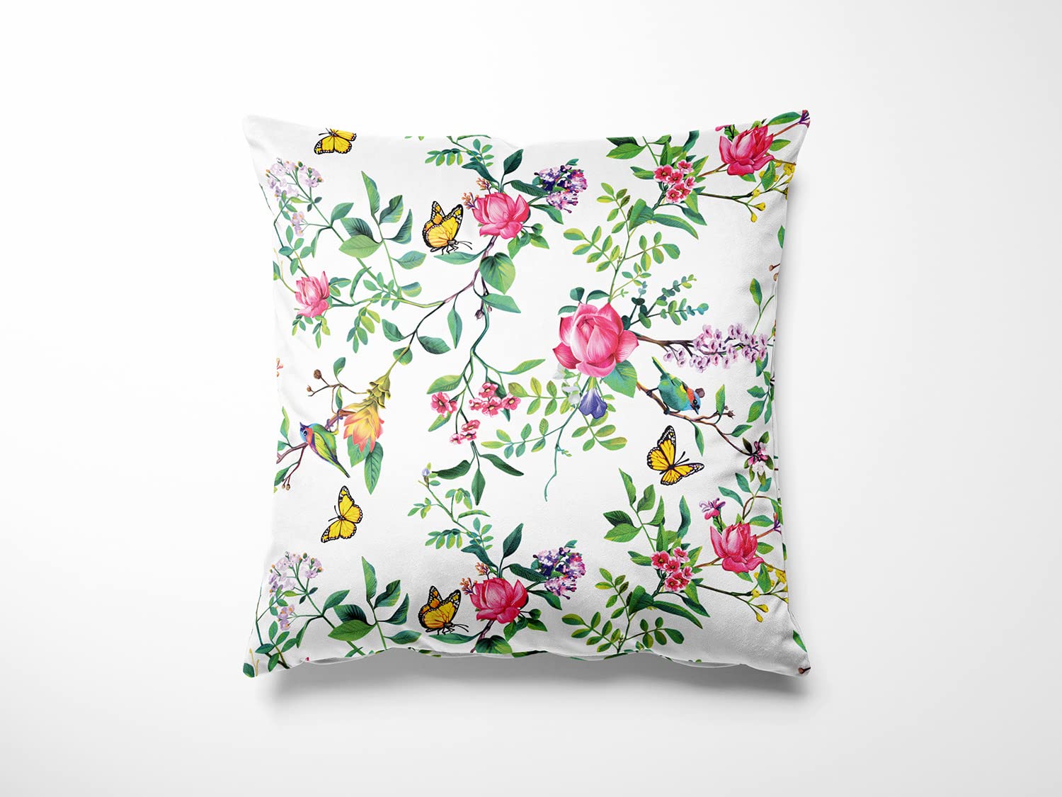 Mako Satin Blumen Bettwäsche mit Vögeln und Schmetterlingen weiß 135×200 + 80×80 100% Baumwolle