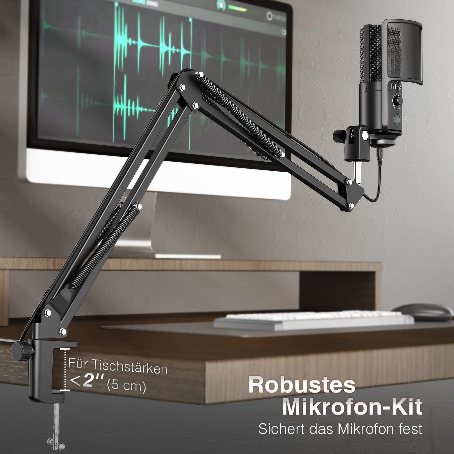 FIFINE USB Microphone Kit with Mute Button, Podcast Microphone with Boom Arm Stand for PC Computer, Studio Condenser Mic for Streaming Recording Vocal VoiceOver-T669PRO1