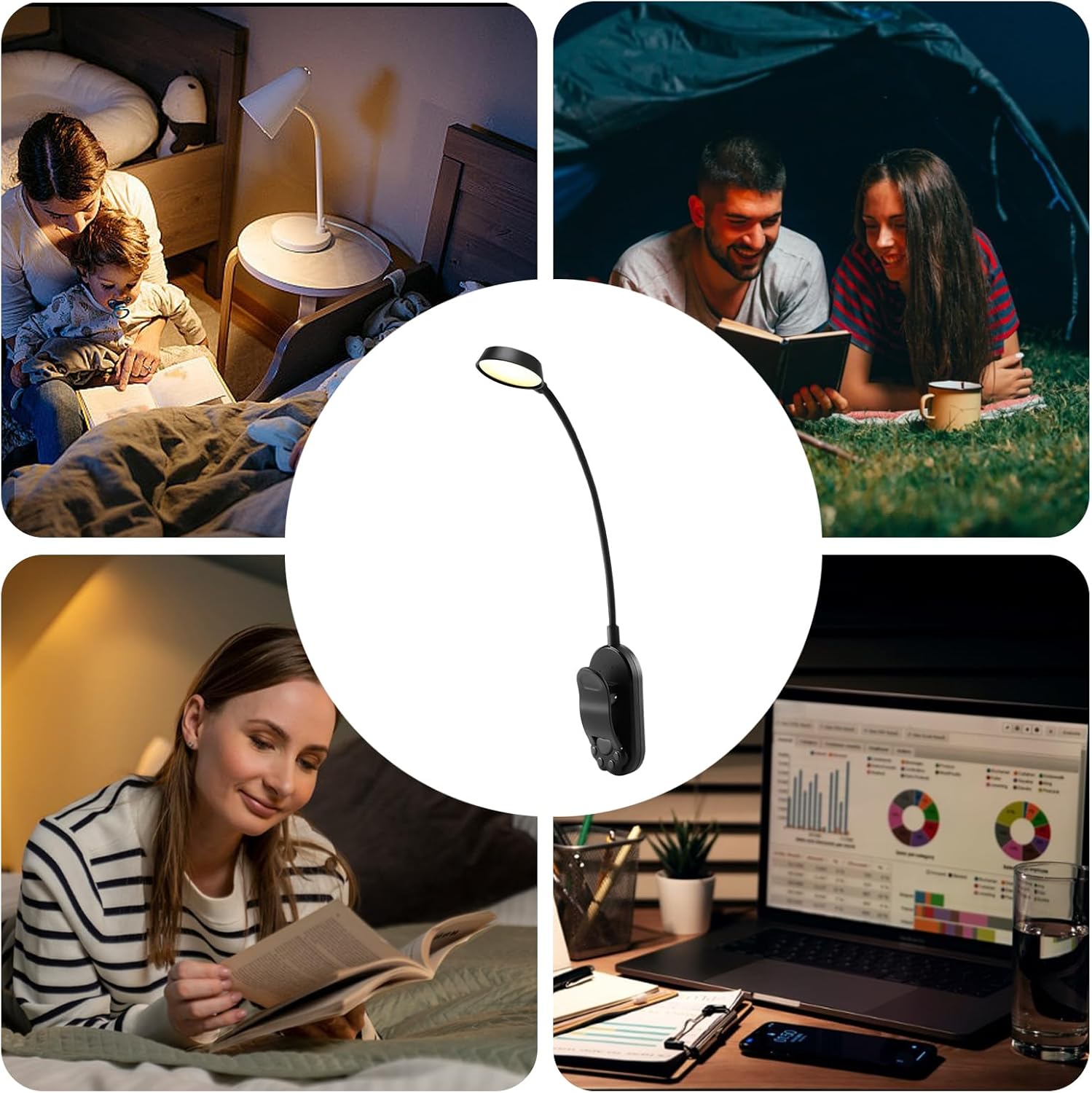 Clip Book Light - 3 Modes Adjustable & Rechargeable - Eye-Care Clip Lamps, for Bed Desk Home Bedroom Night Study Lifestyle Travel