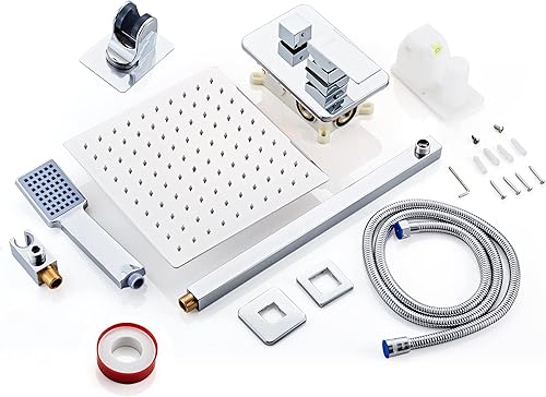 Vista 58 de Juego completo de grifo de ducha con sistema de ducha con boquilla de bañera, montado en la pared con cabezal de ducha de lluvia de 10 pulgadas