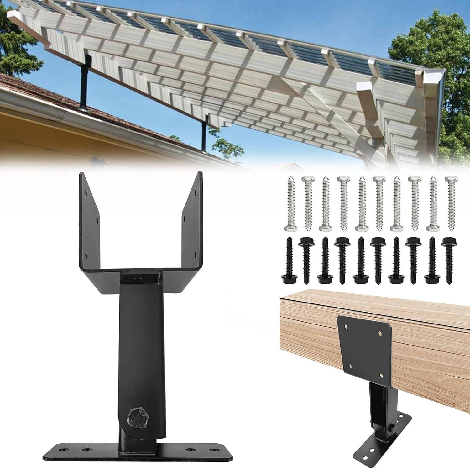 Roof Riser Bracket Kit,Adjustable Angle Roof Riser for 4 x 4 or 6 x 6 Lumber,Metal Roof Riser Beam Bracket for Outdoor Pergola,Porch,Log Cabin W/Hardware - 4Pack…