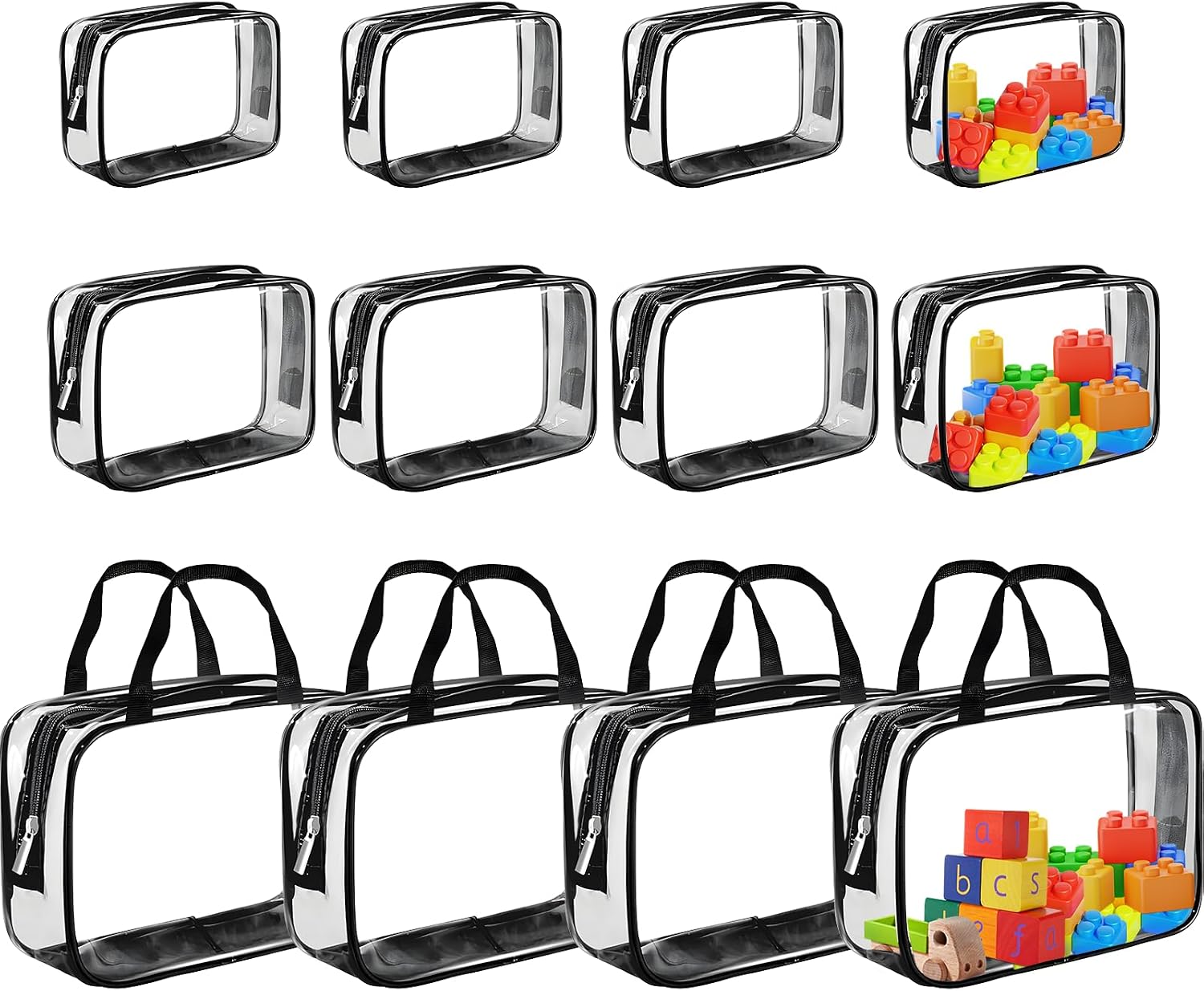 12 Packs Clear Pvc Clear Hard Shell Zipper Case Toy Organizer Bags Toiletry Bags for Home Daily Storage, Toy Storage and Makeup Storage Bag