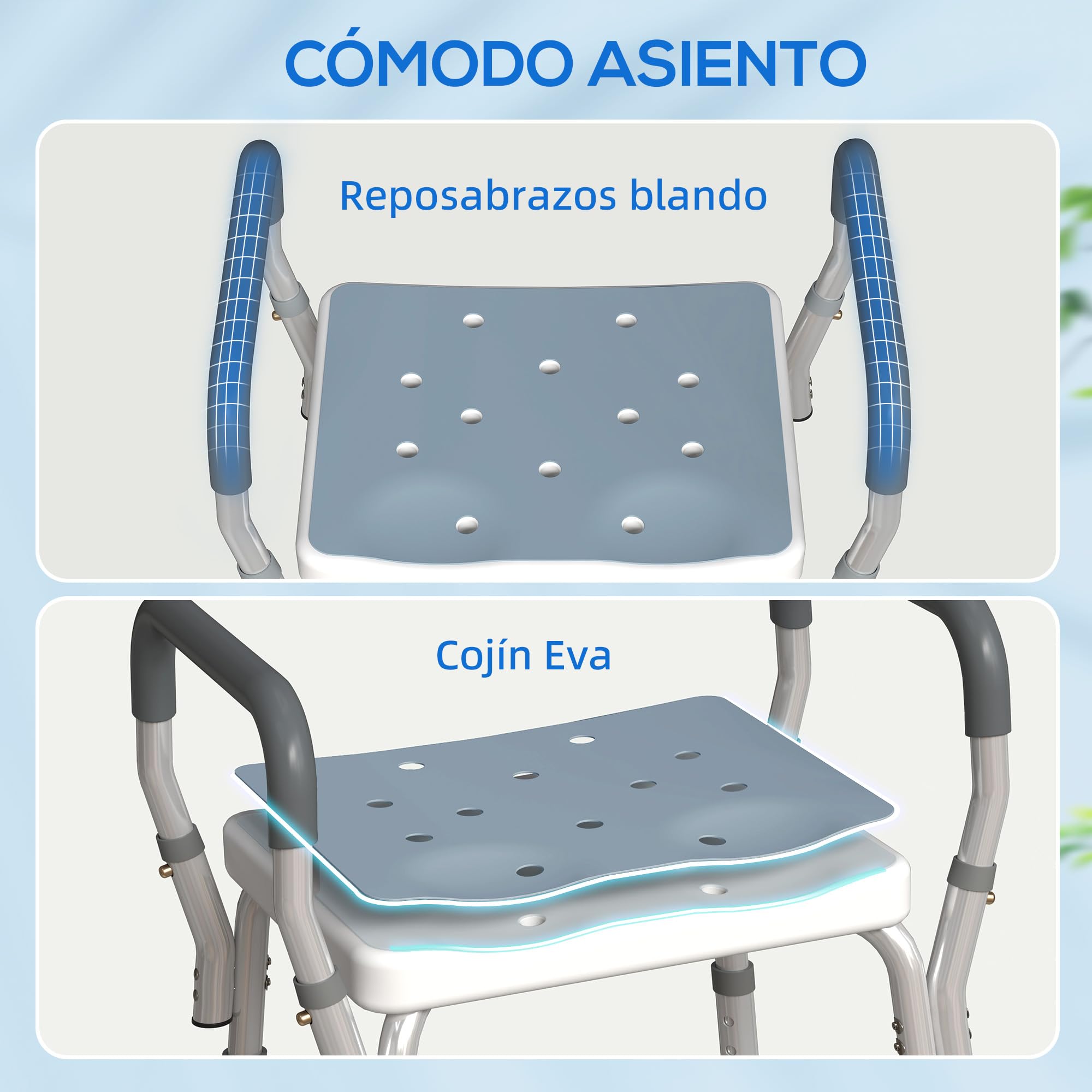 HOMCOM Taburete de Ducha Silla Ducha Personas Mayores con Altura Regulable Silla para Ducha de Aluminio Antideslizante Carga 150 kg para Ancianos y Discapacitados