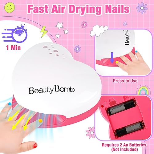 Miniatura 3 de Juego de esmaltes de uñas para niñas, kit de arte de uñas con secador de uñas, esmalte de uñas no tóxico para niños con purpurina y uñas postizas,