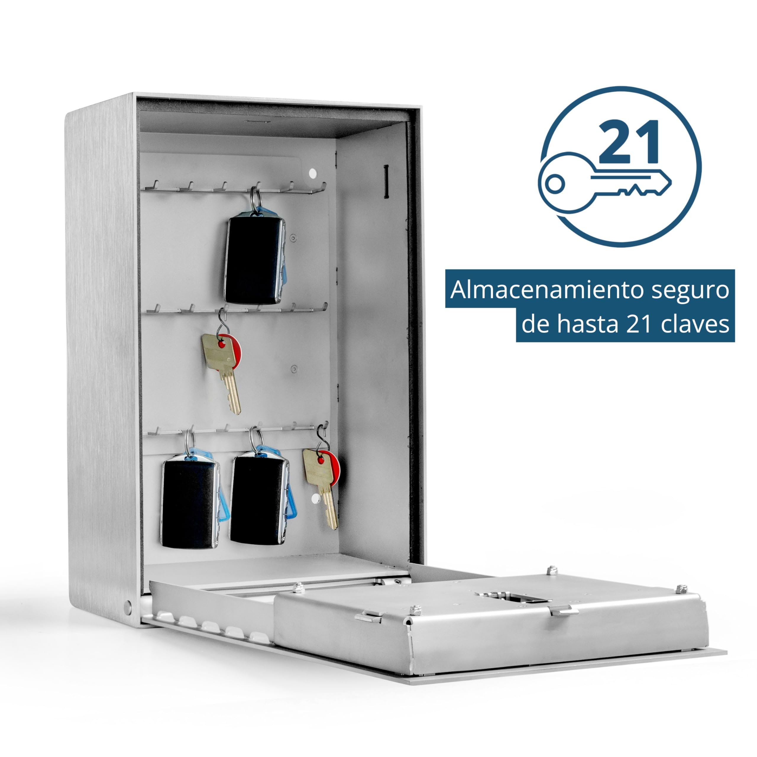 masunt Caja fuerte para llaves 2145 E Code | Caja fuerte para llaves con innovadora asignación de códigos en línea a distancia | Caja fuerte digital para llaves de sólido acero inoxidable V4A Plata