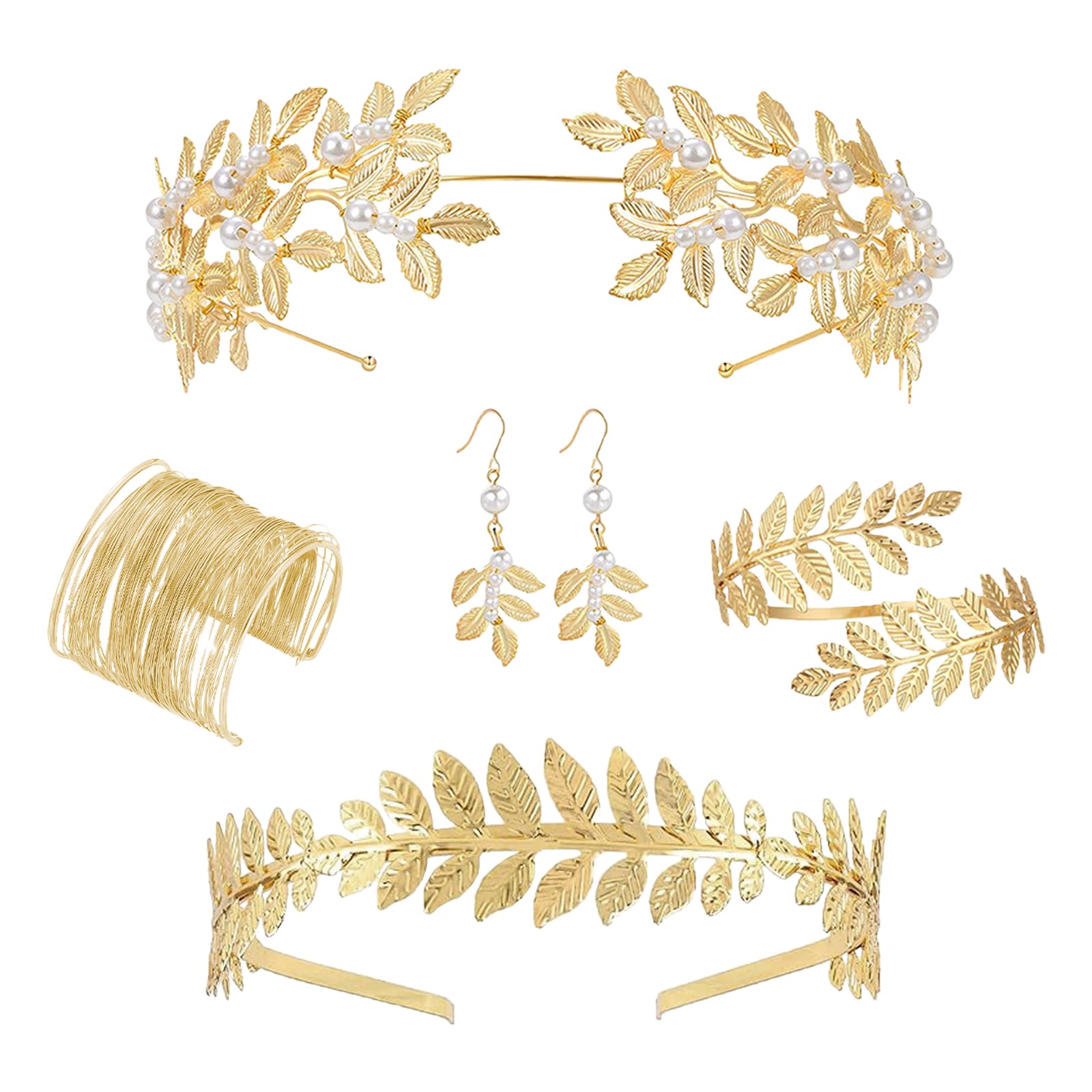 Greek Goddess Jewelry Sets for Women,Greek Headband Roman Laurel Leaves Crown Accessories Greek Goddess Roman Laurel Headbands Earrings