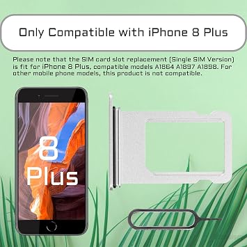 iPhone 8 Plus用シルバーSIMカードスロット交換用シングルSIMバージョン8Plusシングルカードトレイホルダーアダプター防水ラバーリングカード取り外しツール付き A1864 A1897 A1898用