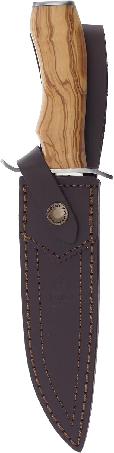 PUMA IP Cachetero Olive Wood Handle Spanish Made Hunting Knife with Leather Sheath