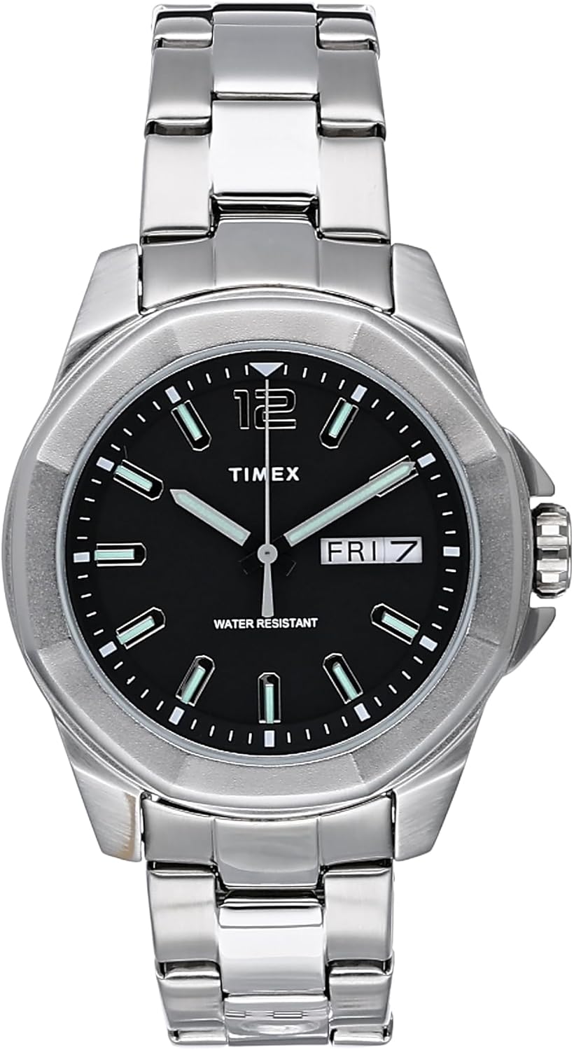 Close-up of the watch crown and dial, indicating the crown's position for setting.