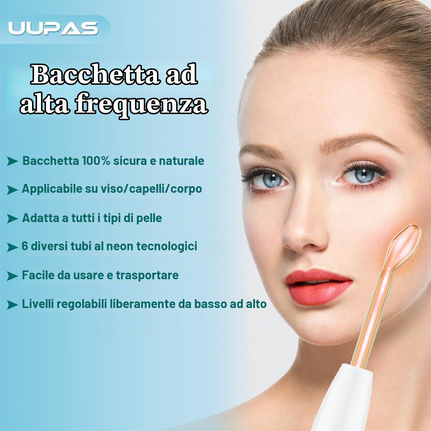 Bacchetta Alta Frequenza Viso Professionale | UUPAS Macchina Facciale ad Alta Frequenza con 6 Tubi al Neon