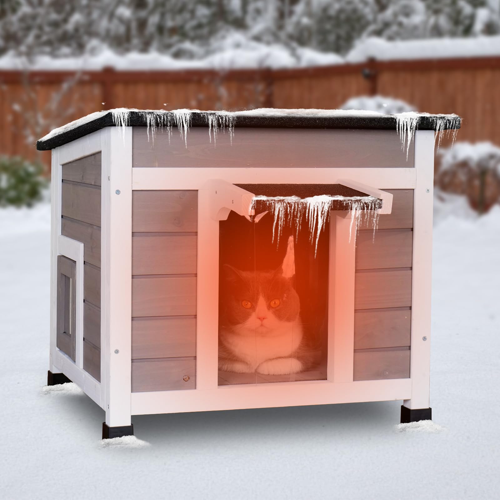 Outdoor Insulated Cat House Weatherproof for Outdoor Cats Feral Cat Shelter Outside Cat Enclosure Winter All-Round Foam 2 Escape Doors