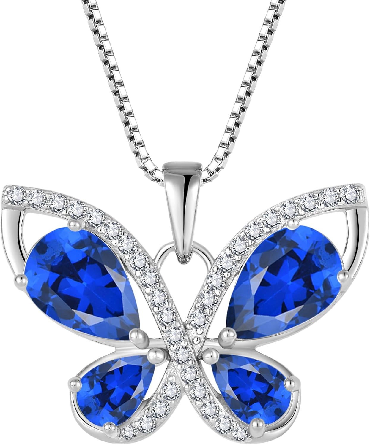 Butterfly Necklace for Women 925 Sterling Silver Birthstone Pendant Created Gemstone Jewelry Gifts for Her