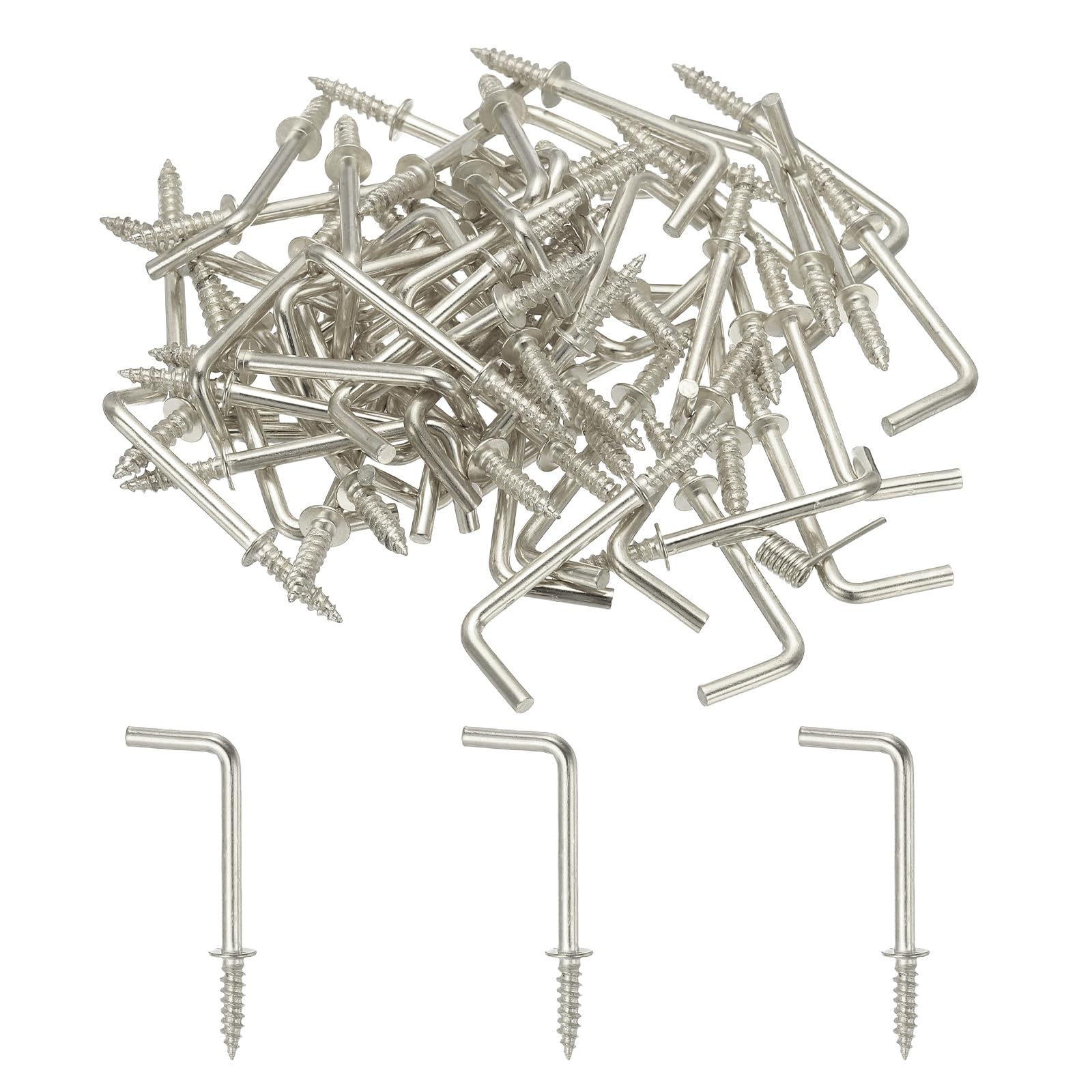 YELARXI L-Shape Screw Hooks Brass Plated Steel 7 Shape Right Angle Medal Hooks