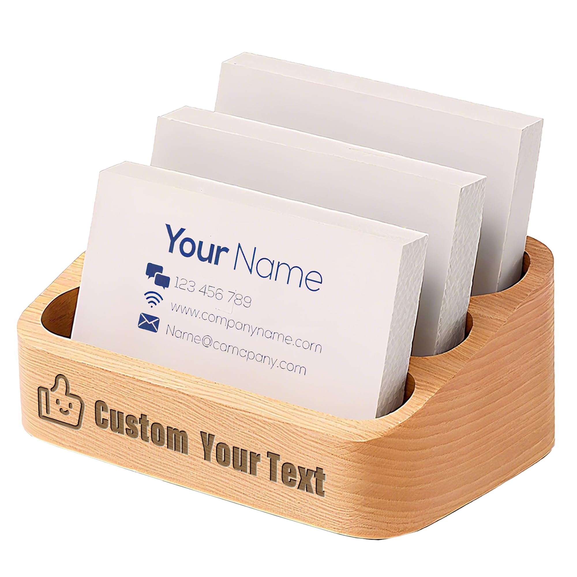 UPTHIC Custom Business Card Holder Desk 3 Tier 3 Slots - Personalized Wooden Business Card Holder with Engraved Name & Logo for business card holder